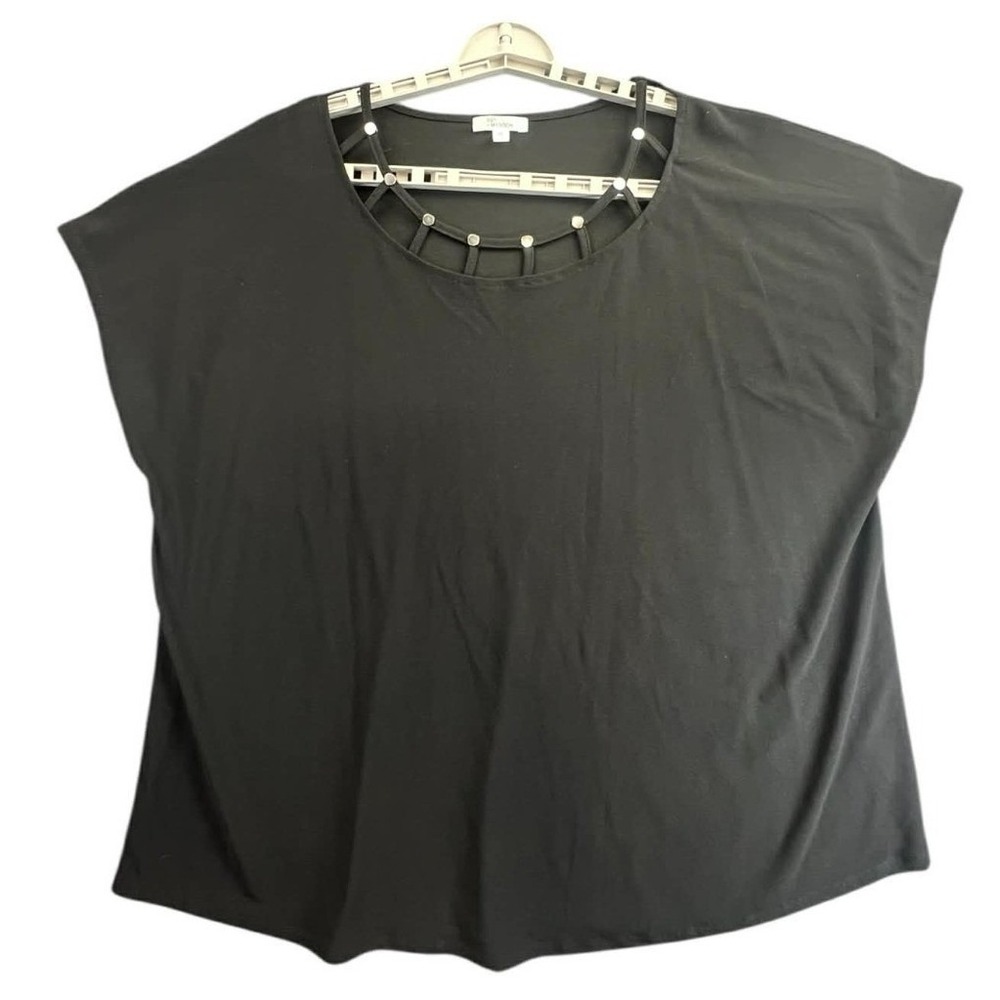 89th + Madison‎ Womens Black Cutout Neck Cap Sleeve Top Plus Size 2X